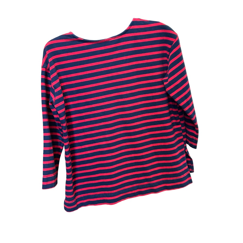Pomander Place Striped Top XS Navy Red Cotton Long Sleeve Crew Neck - Picture 2 of 6